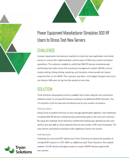 Power Equipment Manufacturer Simulates 500 RF Users to Stress Test New Servers