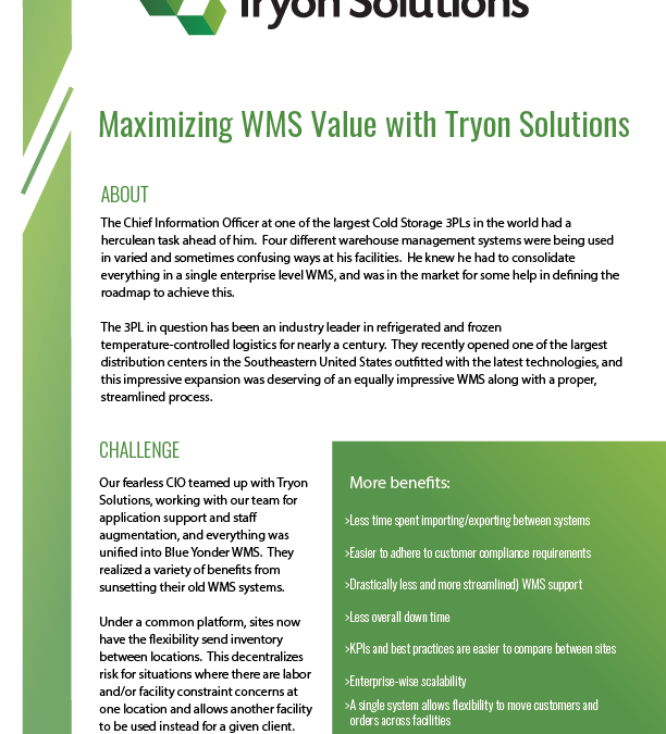 Maximizing WMS Value: One of the largest Cold Storage 3PLs in the world teamed with Tryon